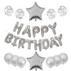 Set 25 de baloane din folie metalizata si latex, flippy, figurine 2 stele, 4 baloane confetti, 13 litere, 6 latex, model happy birthday, tema aniversa
