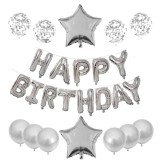Set 25 de baloane din folie metalizata si latex, flippy, figurine 2 stele, 4 baloane confetti, 13 litere, 6 latex, model happy birthday, tema aniversa
