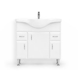 Dulap Baie Inferior Alb Lucios 85cm cu Lavoar, MDF, Bianca Plus. Mobilier Baie