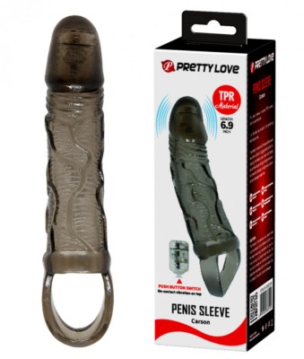 Prelungitor Penis Carson cu Vibratii, +3 cm, TPR, Gri foto