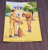 Franța Carte Poștală Umoristică Vintage 1970 &ndash; Ofițer și Soldat, Ilustrație Semnată Matisse