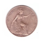 Moneda Marea Britanie 1 penny 1906, stare relativ buna, curata, Europa, Bronz
