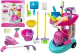 Set carucior de curatenie cu aspirator pentru copii, Cleaning Trolley, cu Accesorii de jucarie, Multicolor, LeanToys, 4827