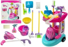 Set carucior de curatenie cu aspirator pentru copii, Cleaning Trolley, cu Accesorii de jucarie, Multicolor, LeanToys, 4827