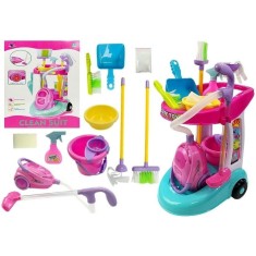 Set carucior de curatenie cu aspirator pentru copii, Cleaning Trolley, cu Accesorii de jucarie, Multicolor, LeanToys, 4827