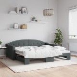 Cumpara ieftin Pat de zi cu extensie, gri &icirc;nchis, 90x190 cm, textil