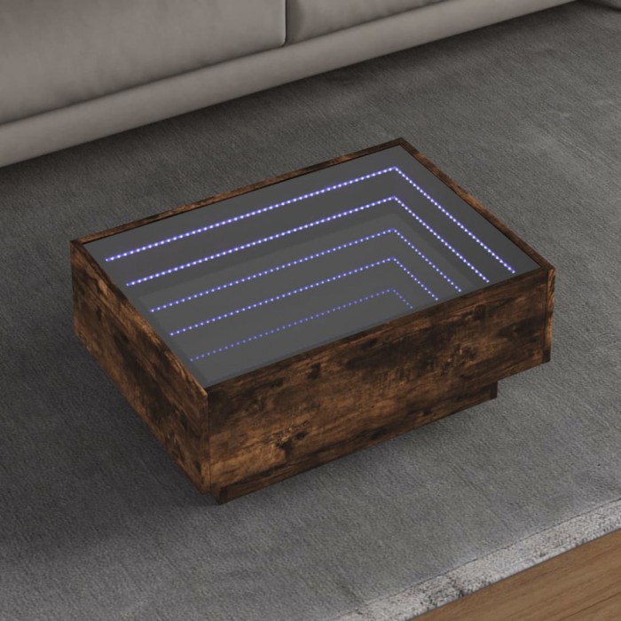 vidaXL Măsuță de cafea cu LED stejar fumuriu 70x50x30cm lemn prelucrat 847515