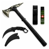 Cumpara ieftin Set topor, cutit karambit si spray autoaparare DEPOX&reg;, otel inoxidabil, verde/negru, 40 cm/19 cm/60 ml, teaca inclusa