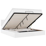 Cumpara ieftin Cadru de pat otoman cu saltele alb 200x200cm piele artificiala
