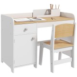 ZONEKIZ Birou pentru copii cu scaun, masă pentru copii cu sertar, dulap și blat generos, pentru 3-6 ani, 80 x 39 x 59 cm, alb | Aosom Romania