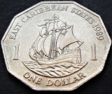 Cumpara ieftin Moneda exotica 1 DOLAR - INSULELE CARAIBE de EST, anul 1989 * Cod 3460, America Centrala si de Sud