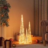 Cumpara ieftin Set conuri decorative cu LED-uri, alb rece, 30/45/60 cm, acril