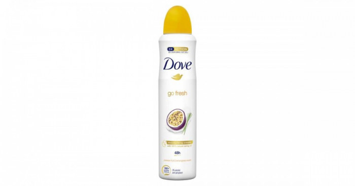 Dove Go Fresh női izzad&aacute;sg&aacute;tl&oacute; Dezodor Passi&oacute;gy&uuml;m&ouml;lcs &eacute;s Citromfű 250ml