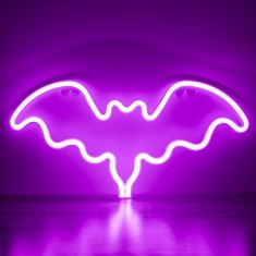 Lampa LED Neon Mov, Liliac, USB, 35x16.5 cm, Decor de Halloween