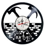 Ceas de perete decorativ realizat din disc de vinil, Model Pink Floyd The Wall Ciocane Zid Rock, Negru, 30 cm