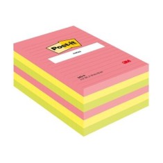 Notite adezive Post-it&reg; 660N, Neon, liniate, 101 x 152 mm, 100 file/bucata, 100% PEFC
