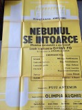 Afiș teatru vintage &ndash; &bdquo;Nebunul se &icirc;ntoarce (Moartea accidentală a unui rebel)&rdquo;, Teatrul Dramatic Brașov &ndash; stagiunea 1980&ndash;1981 (Dario Fo)
