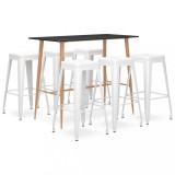 VidaXL Set mobilier de bar, 7 piese, negru și alb