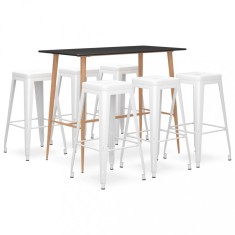 vidaXL Set mobilier de bar, 7 piese, negru și alb