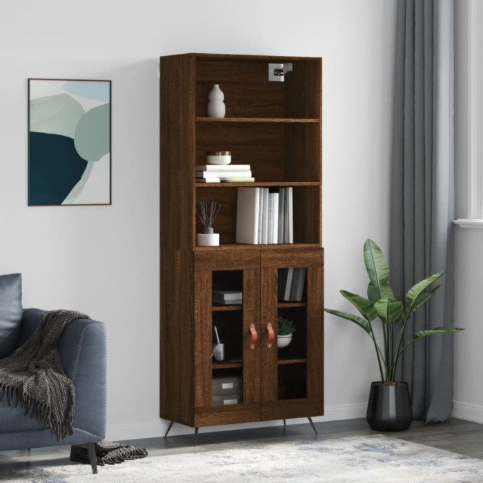 Dulap &icirc;nalt, stejar maro, 69,5x34x180 cm, lemn compozit