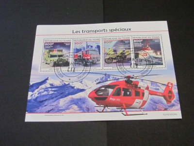 Coliță Filatelică Ciad 2021 - Transporturi special , Elicopter Airbus H145, 4 Timbre Obliterate foto