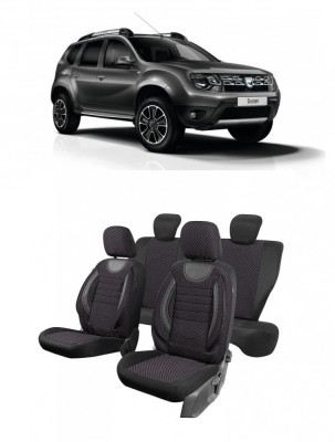 Set huse scaune compatibile Dacia Duster 2010-2017 Piele + Textil (Compatibile cu sistem AIRBAG) foto
