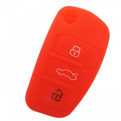 Husa Cheie Audi A4 3 Butoane Silicon Rosie AutoProtect KeyCars foto