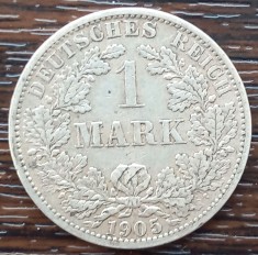 (A224) MONEDA DIN ARGINT GERMANIA - 1 MARK 1905, LIT. A, STARE BUNA