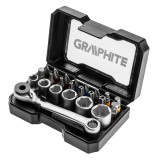 Set biti si tubulare 1/4 Graphite, 24 piese, cu clichet compact