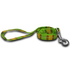 Lesa din nailon pentru caini - model ecosez, culoare verde/galben 1.6 x 120 cm foto