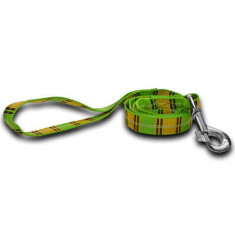 Lesă din nailon pentru câini - model ecosez, culoare verde/galben 1.6 x 120 cm