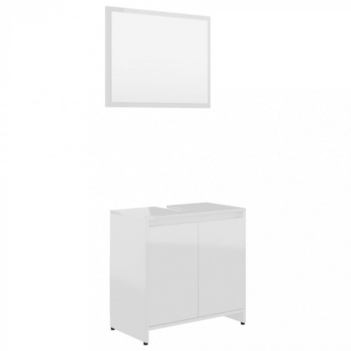 Set mobilier de baie, alb extralucios, PAL