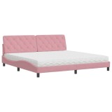 Cumpara ieftin Pat cu saltea, roz, 200x200 cm, catifea