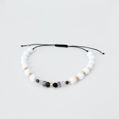 Bratara din lava vulcanica cu turmalina neagra, jad verde, cuart roz, ametist si pirita