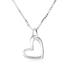 Colier cu contur inimă asimetrică, lanț rigid, argint 925