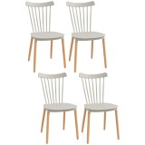 HOMCOM Set de 4 scaune stil scandinav, spătar &icirc;nalt, șezut din polipropilenă, picioare din fag 48 x 52,5 x 83 cm gri | Aosom Romania