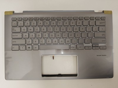 Carcasa superioara cu tastatura palmrest Laptop, Asus, ZenBook Flip 14 UM462D, UM462DA, 90NB0MK1-R31UI1, 3BBKRTAJN20, UX462DA-2G, iluminata, argintie, foto