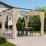 Pergola pentru gradina/terasa, retractabila, cu perdele, cadru metalic, negru si bej, 3x3x2.27 m