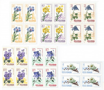 Rom&amp;acirc;nia, LP 649/1967, Flora carpatina, blocuri de 4, MNH foto