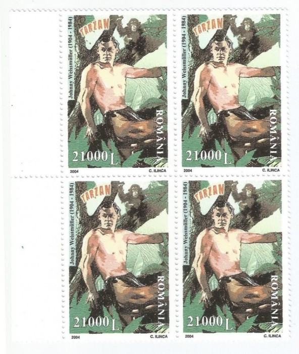|Romania, LP 1645/2004, 100 ani de la nasterea lui J. Weissmuller, bloc 4, MNH