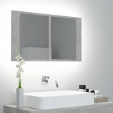 Dulap de baie cu oglinda &amp; LED, gri beton, 80x12x45 cm acril GartenMobel Dekor, vidaXL
