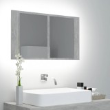vidaXL Dulap de baie cu oglindă &amp; LED, gri beton, 80x12x45 cm acril