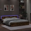 Gossi cadru de pat cu tablie si led, stejar fumuriu, 200x200 cm