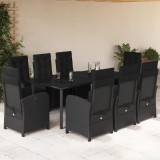 VidaXL Set mobilier de grădină cu perne, 9 piese, negru, poliratan