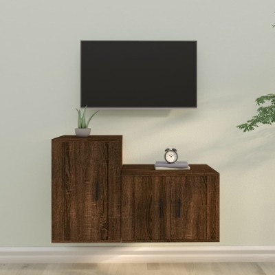 vidaXL Set dulapuri TV, 2 piese, stejar maro, lemn prelucrat foto