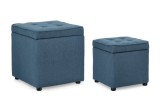 Cumpara ieftin Set 2 tabureti textil albastru Derrick 35x35x35 cm; 45x45x45 cm