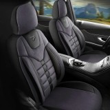 Set Huse Scaune Auto pentru Skoda Octavia 1 - Panda Toronto, tip Alcantara, cu fermoare pentru bancheta rabatabila, negru gri, 11 piese