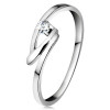 Inel din aur alb 14K cu diamant transparent, brațe &icirc;ndoite - Marime inel: 55