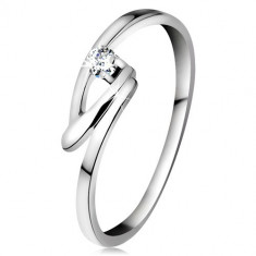Inel din aur alb 14K cu diamant transparent, brațe îndoite - Marime inel: 60