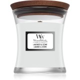 Woodwick Lavender &amp; Cedar lum&acirc;nare parfumată cu fitil din lemn 85 g